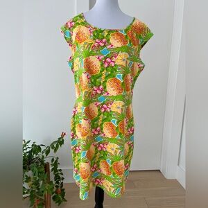 JEAN-PIERRE KLIFA Pullover Shift Dress Cap Sleeves Pineapple Stretchy Travel